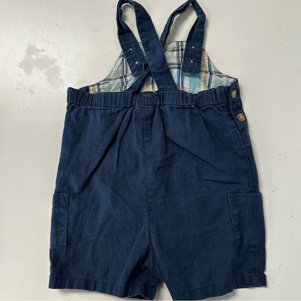Janie & Jack Navy Short Linen Overall 3-6m